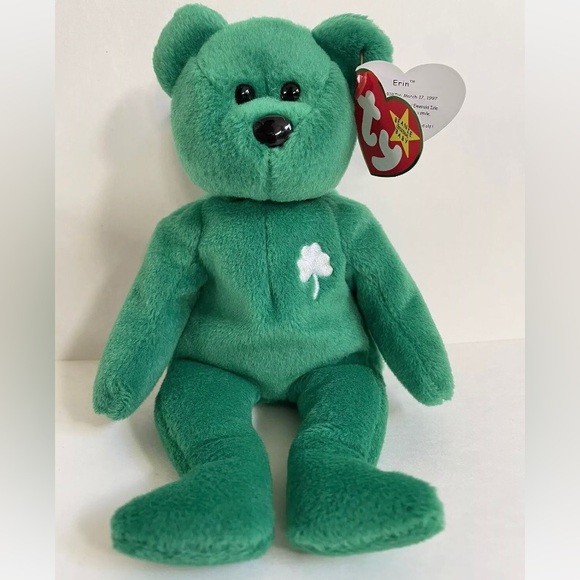ERIN Irish Bear, TY Beanie Babies, embroidered Shamrock, 1997, Vintage - Picture 1 of 10
